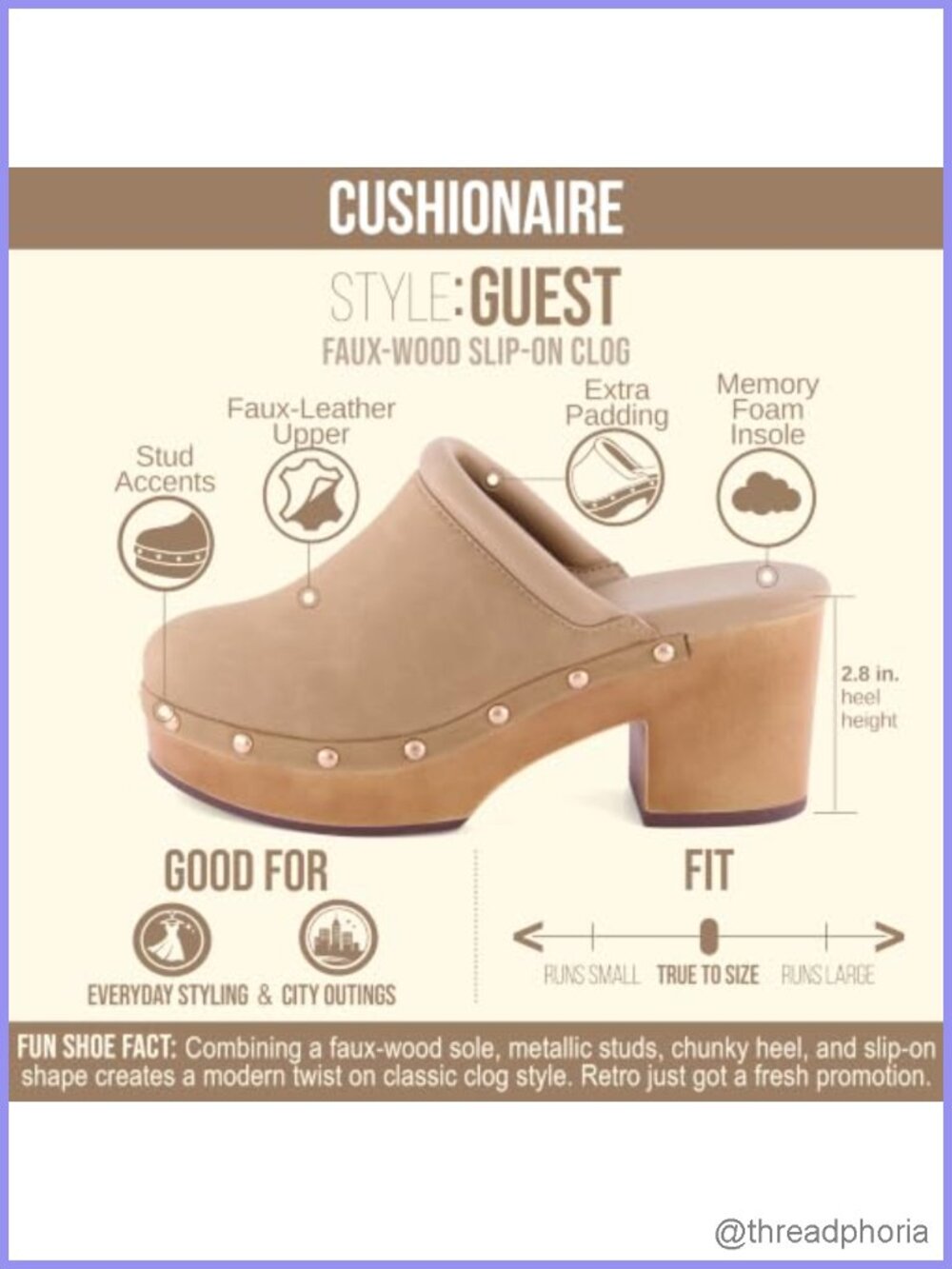 CUSHIONAIRE Women's Heeled Faux Wood Clogs Memory Foam Slip-On Mules - Picture 3 of 6